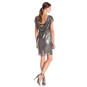 VERA WANG Pewter Gray Sequined Open-Back Dress, S6